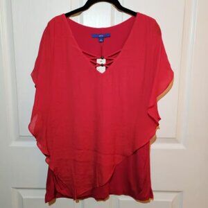 Apt. 9 Red Asymmetrical Lagenlook Split Sleeve Layered Blouse XL